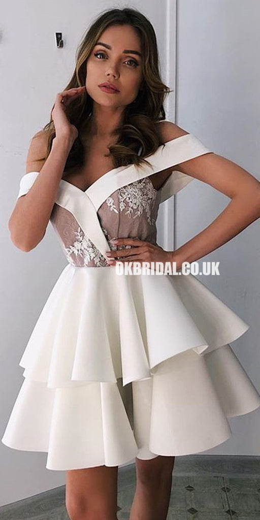Charming Off Shoulder A-line Backless Lace Homecoming Dress, FC2522