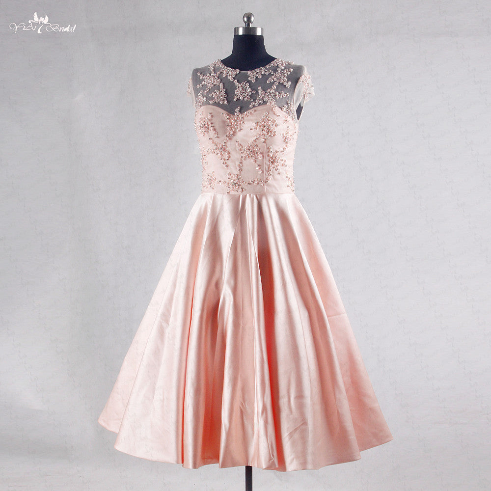 Cap Sleeve A Line Pearls Beading Knee Length Peach Pink Short Homecoming Dresses,220029