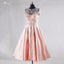 Cap Sleeve A Line Pearls Beading Knee Length Peach Pink Short Homecoming Dresses,220029