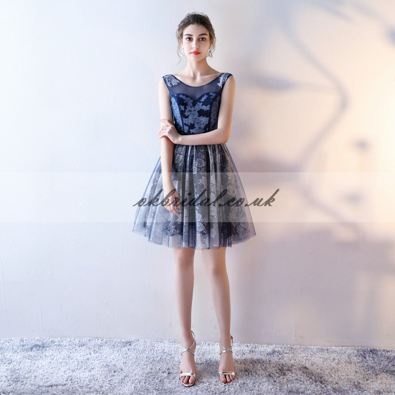 Cheap Sleeveless Homecoming Dress, Tulle Lace Knee-Length Homecoming Dress, KX520