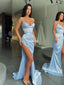 Gorgeous Mermaid Sexy Slit Sweetheart Satin Long Sequin Prom Dresses, FC6250