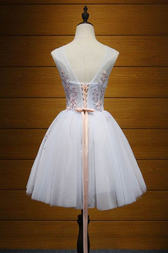 Short Homecoming Dress, Sleeveless Homecoming Dress, Applique Homecoming Dress, Beautiful Junior School Dress, Tulle Homecoming Dress, Knee-Length Homecoming Dress, LB0711