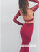 Two Pieces Lace Mermaid Long Sleeve Open-Back Sxey Jersey Prom Dresses, FC721