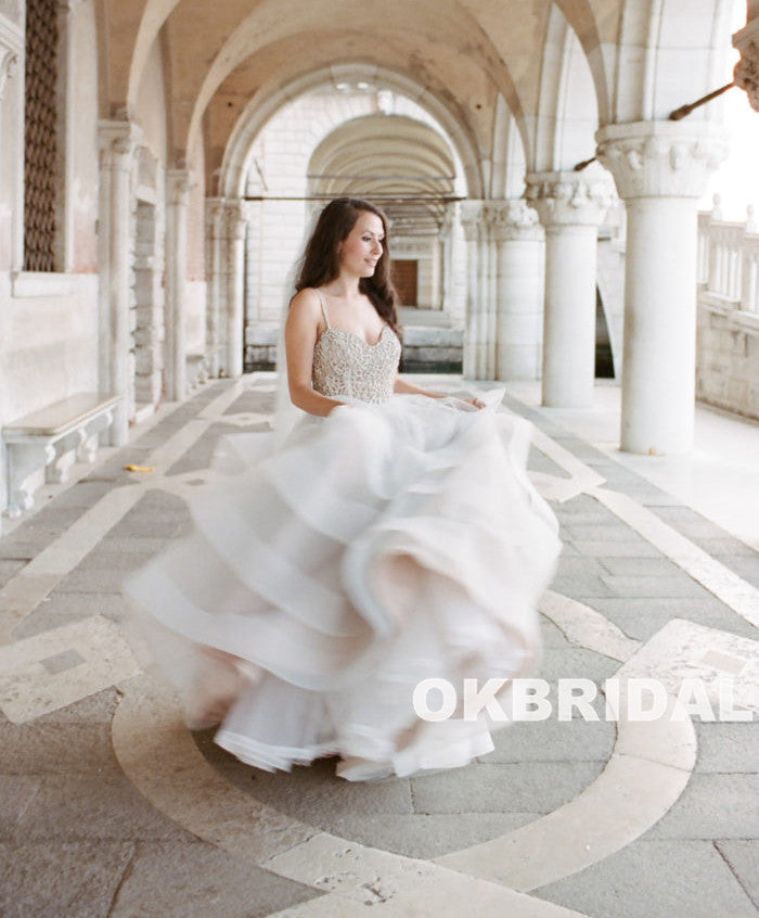 Charming Beaded Top Wedding Dress, A-Line Organza Backless Wedding Dress, KX786