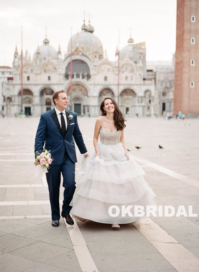Charming Beaded Top Wedding Dress, A-Line Organza Backless Wedding Dress, KX786