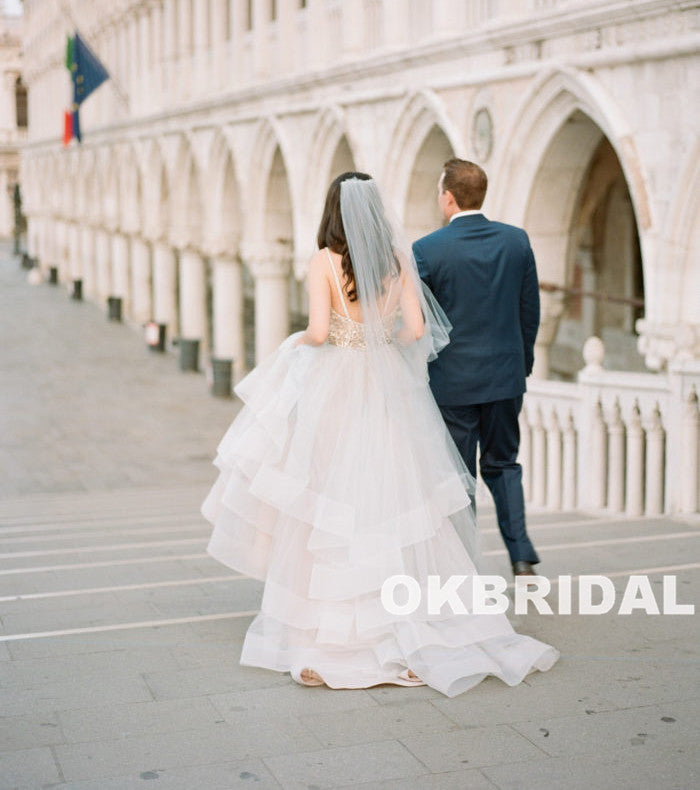 Charming Beaded Top Wedding Dress, A-Line Organza Backless Wedding Dress, KX786