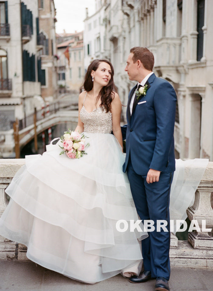 Charming Beaded Top Wedding Dress, A-Line Organza Backless Wedding Dress, KX786
