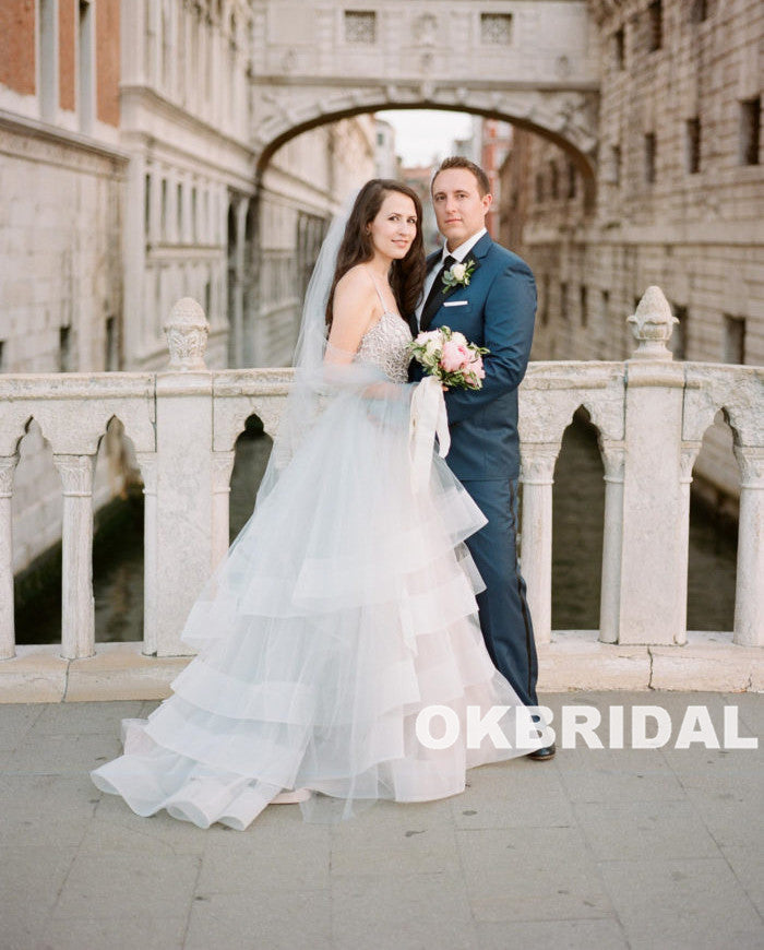 Charming Beaded Top Wedding Dress, A-Line Organza Backless Wedding Dress, KX786
