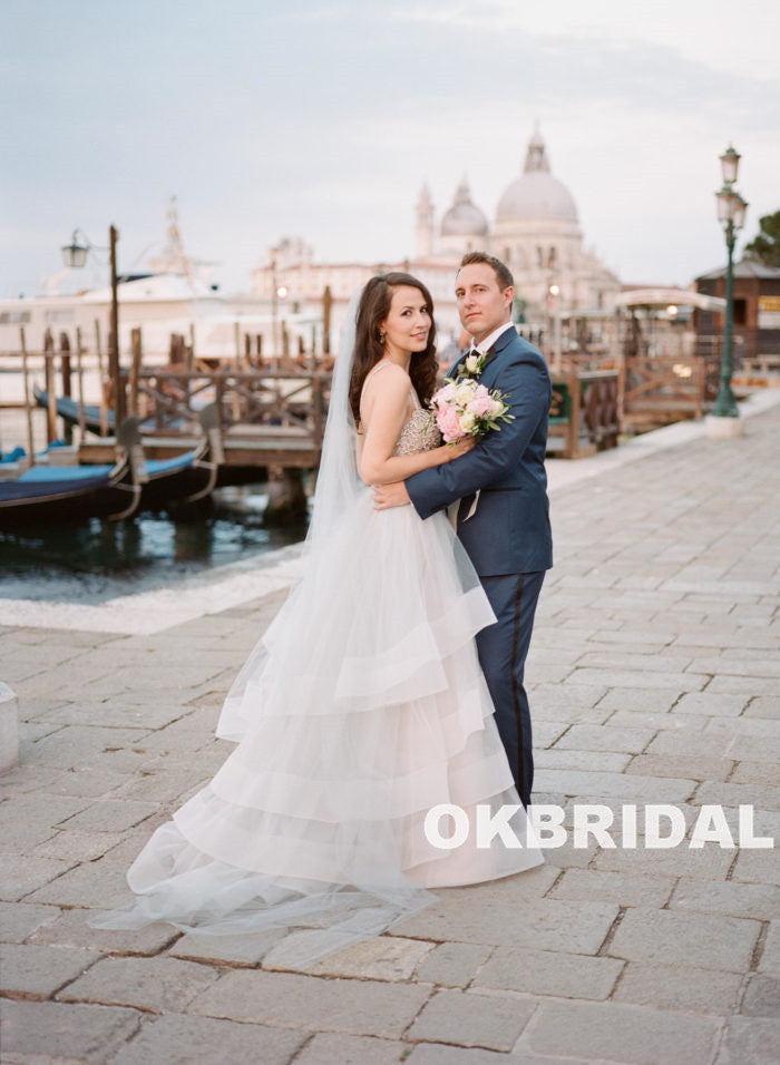 Charming Beaded Top Wedding Dress, A-Line Organza Backless Wedding Dress, KX786