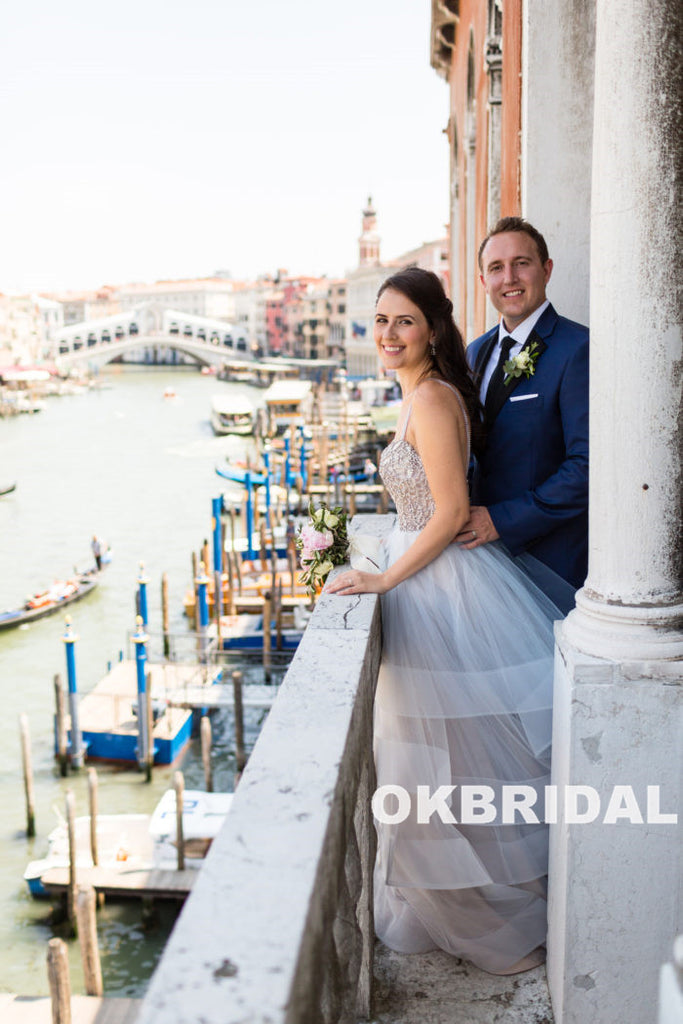 Charming Beaded Top Wedding Dress, A-Line Organza Backless Wedding Dress, KX786