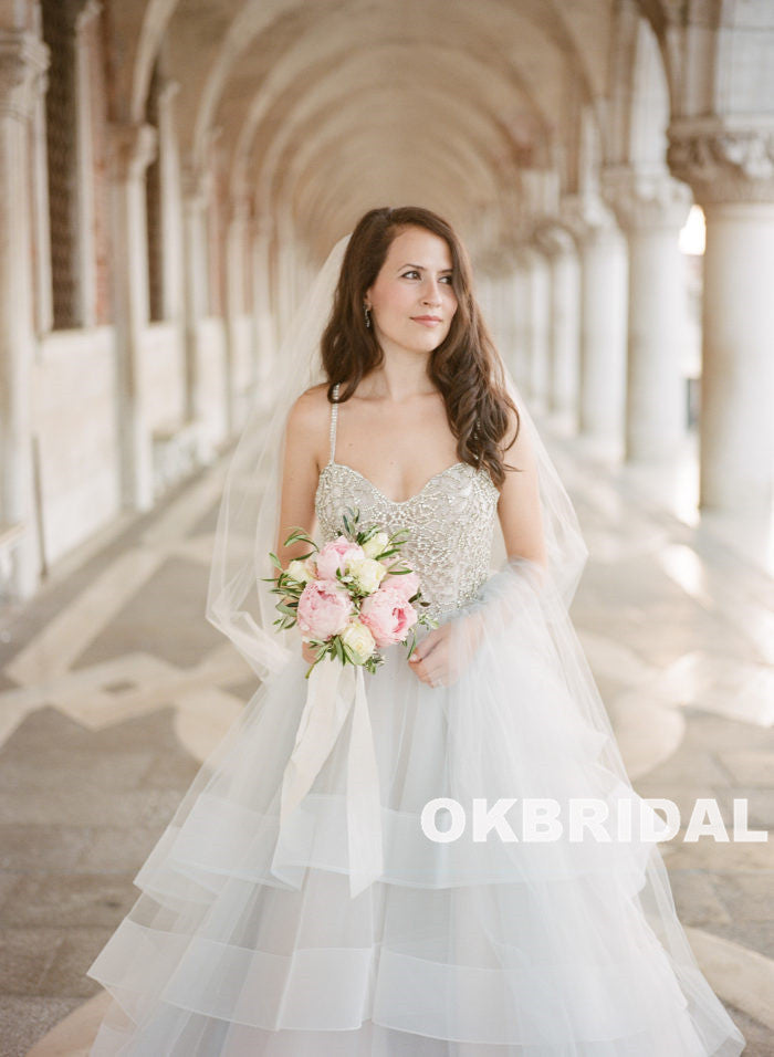 Charming Beaded Top Wedding Dress, A-Line Organza Backless Wedding Dress, KX786
