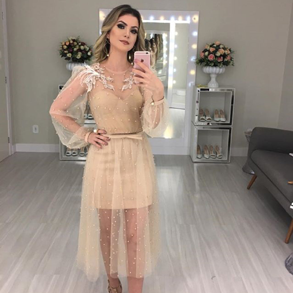 Charming Beaded A-Line Tulle Elegant Applique Long Prom Dresses, FC1557
