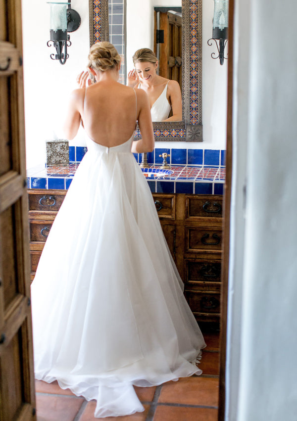 Spaghetti Straps Chiffon A-Line Backless Sexy Deep V-Neck Sleeveless Simple Wedding Dress, FC1424