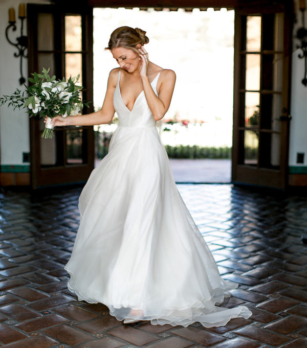 Spaghetti Straps Chiffon A-Line Backless Sexy Deep V-Neck Sleeveless Simple Wedding Dress, FC1424