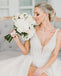 Luxury A-Line Lace Backless V-Neck TulleSleeveless Slit Wedding Dresses, FC1710