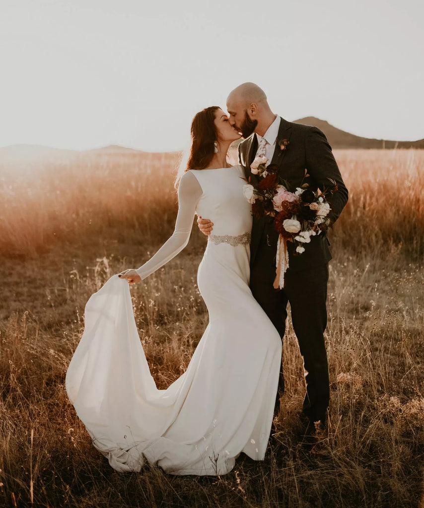 Simple Long Sleeve Backless Mermaid Beaded Wedding Dresses, FC1906