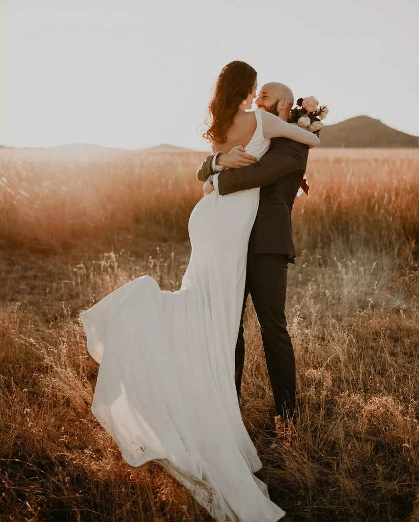 Simple Long Sleeve Backless Mermaid Beaded Wedding Dresses, FC1906