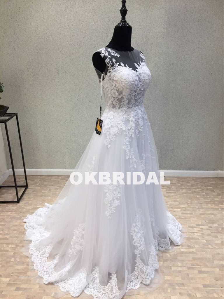 Long Tulle Cheap Applique Wedding Dresses, A-Line Lace Wedding Dresses, KX1092