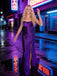 Charming Purple Mermaid Sparkle Sexy Slit Long Backless Prom Dresses, OB103