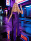 Charming Purple Mermaid Sparkle Sexy Slit Long Backless Prom Dresses, OB103