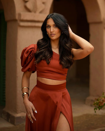 Unique A-line Soft Satin Two Pieces Bridesmaid Dress, FC7059