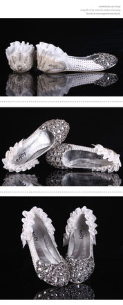 Women's Sparkly Crystal High Heels Pointed Toe White Wedding