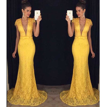 Cap Sleeve Peach Lace Mermaid Evening Prom Dresses, 2017 Sexy See Through Prom Dress, Custom Long Prom Dress, Cheap Party Prom Dress, Formal Prom Dress, 17039