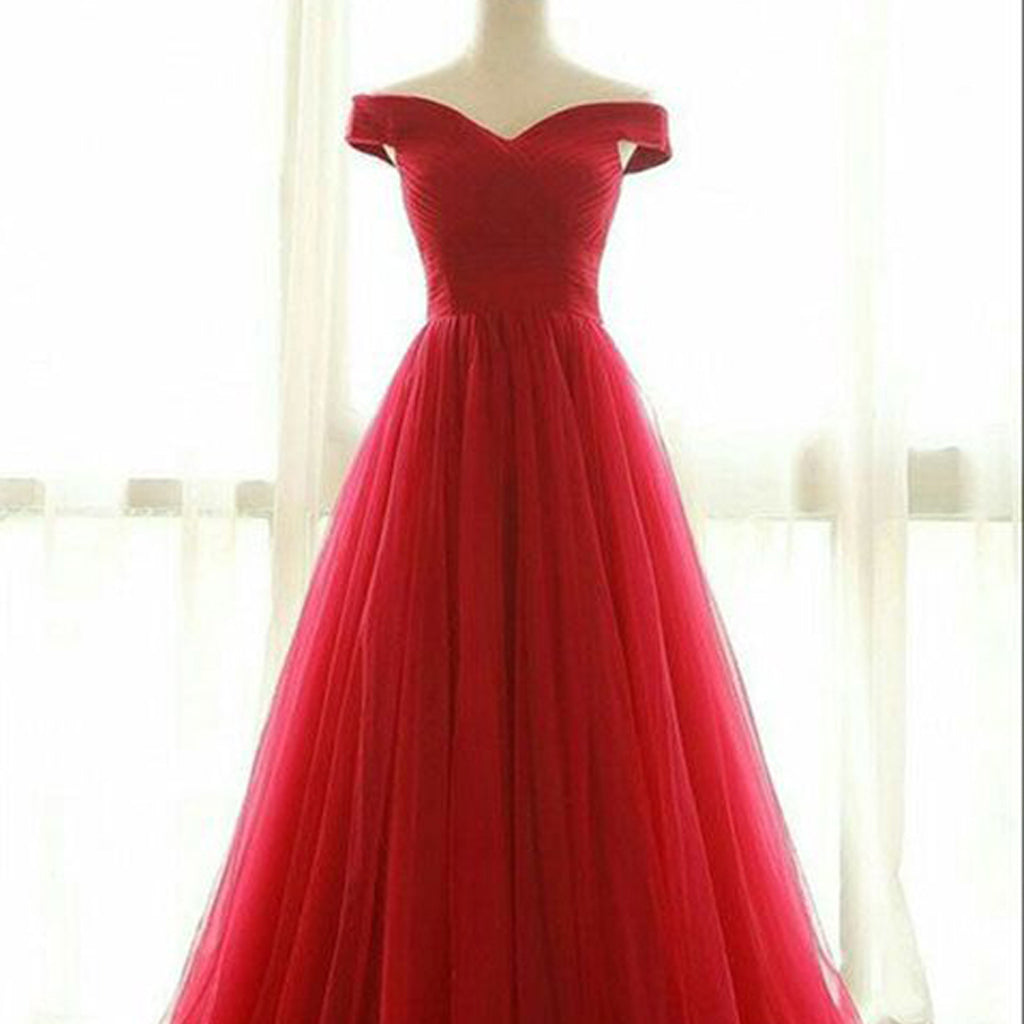 Long Prom Dresses, Sexy Prom Dresses, Off Shoulder Party Prom Dresses, Tulle Red Prom Dresses, Popular Prom Dresses,Prom Dresses Online, LB0106