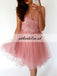 Tulle Round Neckline Homecoming Dress, V-Back Applique Homecoming Dress, KX143