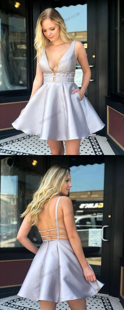 Cheap Satin Backless Homecoming Dresses, Simple Sleeveless Homecoming Dresses, KX1461