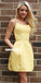 Yellow A-line Cross-Back Satin Homecoming Dress with Pockets, FC1464