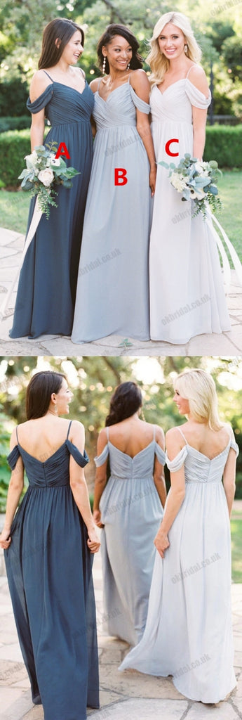 Different Colors Chiffon Bridesmaid Dress, Spaghetti Straps A-Line Backless Bridesmaid Dress, KX1494
