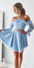 Blue Halter Chiffon Homecoming Dresses, Backless Long Sleeve Homecoming Dresses, KX1514