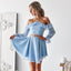 Blue Halter Chiffon Homecoming Dresses, Backless Long Sleeve Homecoming Dresses, KX1514