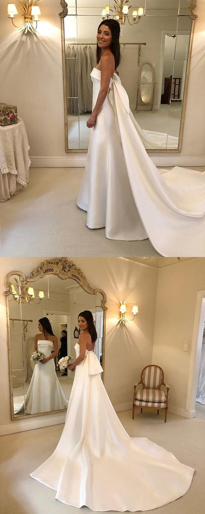 Gorgeous Satin Simple Design Backless Charming Wedding Dresses, FC1586