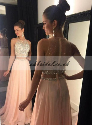 Gold Two-Pieces Sequin Spaghetti Straps V-neck Backless Prom Dresses, –  OkBridal