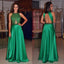 Green Backless Satin Prom Dress, Sleeveless Sexy Beaded Prom Dress, KX160