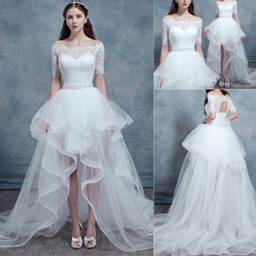 Long Sleeves Ball Gown Organza Wedding Dress with Beading Lace Top WD164