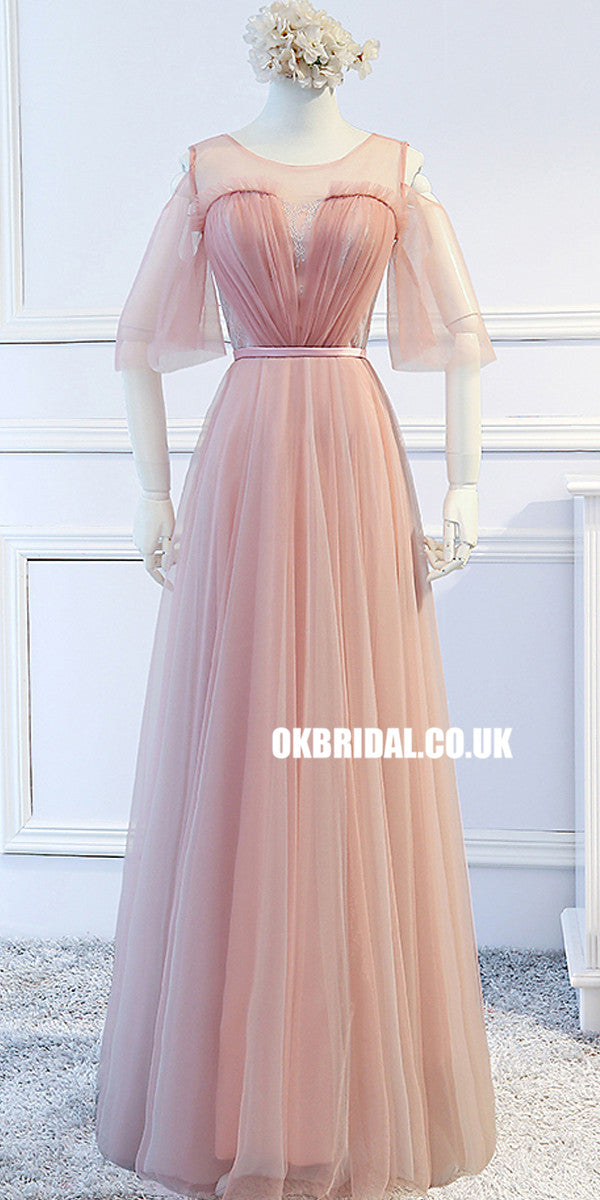 Pink Bridesmaid Gown Designs With Sleeves Simple Design Tulle Half