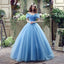 Off Shoulder Tulle Princess Beaded Charming Applique Backless Long Prom Dress, FC1703