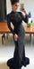 Black Luxury Beaded Long Sleeve Mermaid Open-Back Prom Dress, FC1716