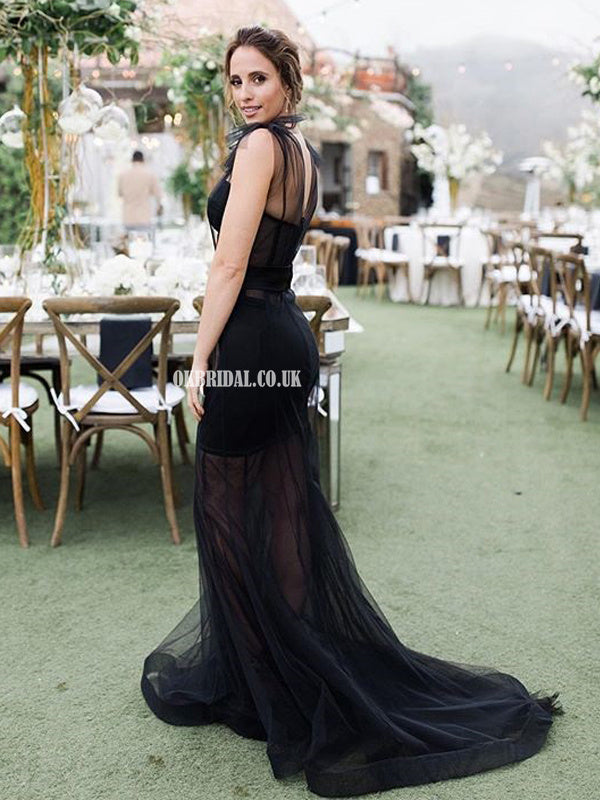 Black Tulle Mermaid Backless Organza Bridesmaid Dress, FC1755