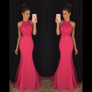 Halter Blush Pink Mermaid Evening Prom Dresses, 2017 Long Party Prom Dress, Custom Long Prom Dresses, Cheap Formal Prom Dresses, 17063