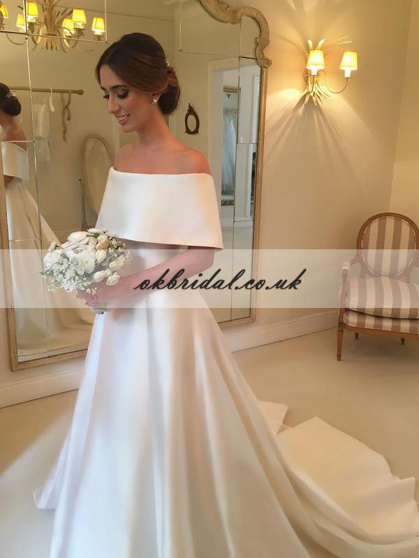 Satin Off Shoulder Wedding Dress, A-Line Simple Design Wedding Dress, KX178