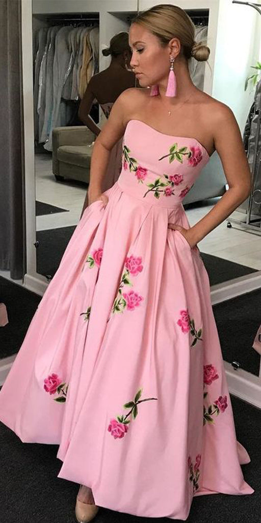 Pink A-Line Backless Applique High-Low Jersey Prom Dresses, FC1812