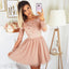 Off Shoulder Long Sleeve Lace A-line Tulle Homecoming Dress, FC1865