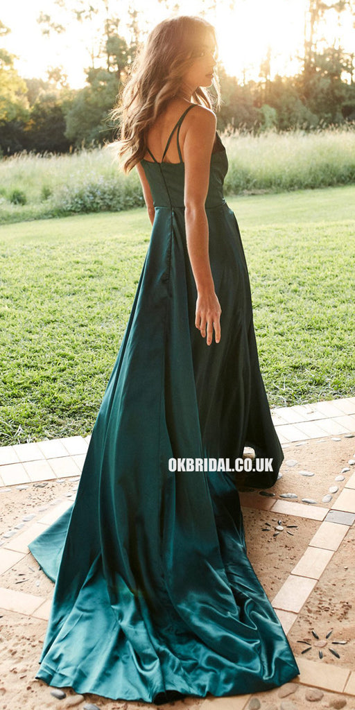 Gorgeous A-Line Slit Backless V-neck Prom Dresses, FC1984