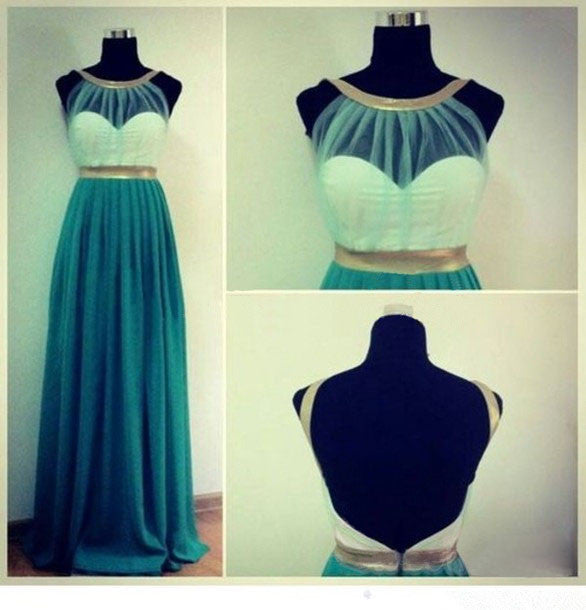 Popular Simple Cheap Formal A Line Open Back Teal Green Long Prom Dresses, WG201