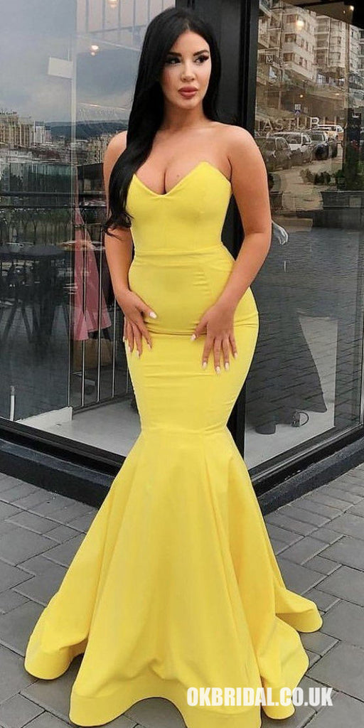 Yellow Mermaid Backless Simple Jersey Prom Dresses, FC2057