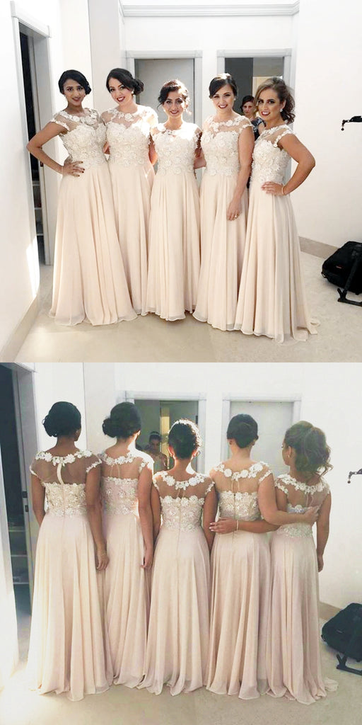 Charming Inexpensive Applique Gorgeous Chiffon A-Line Cap Sleeve Bridesmaid Dresses, KX219